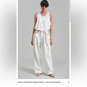 HAYLA CONTRAST DENIM PANTS - OFF WHITE/BEIGE